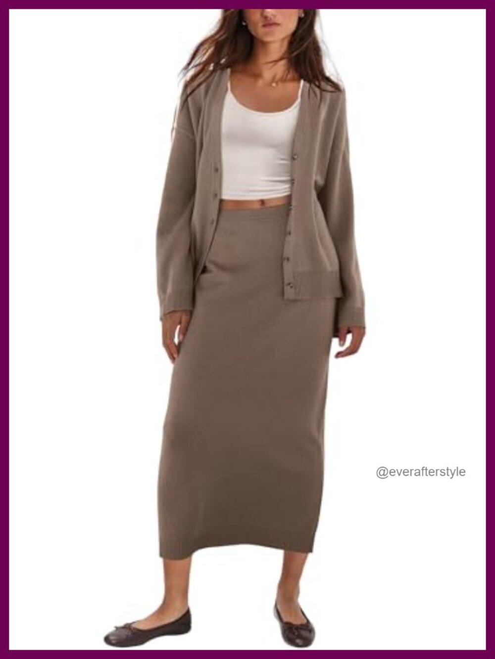 Womens 2 Piece Sweater Skirt Set Knit Cardigan & Maxi Skirt Fall Lounge